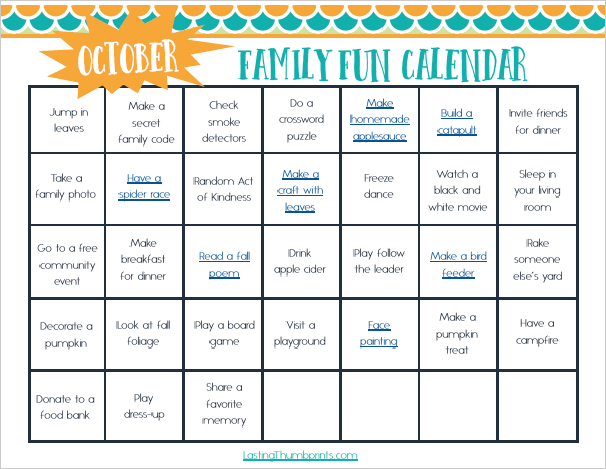 Family Fun Calendar for October