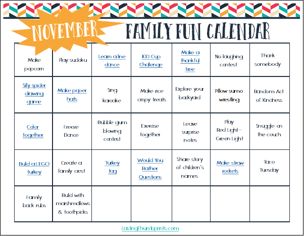 Family Fun Calendar for November